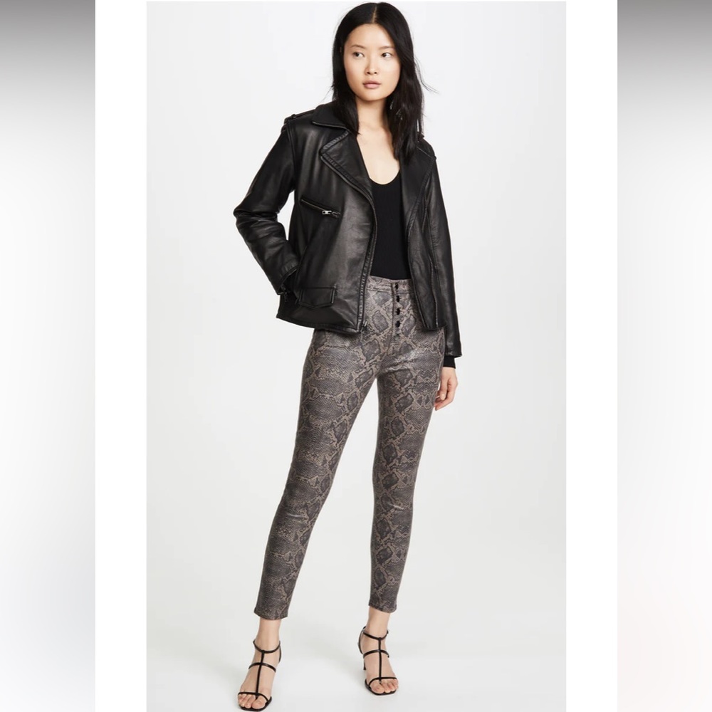 J BRAND Lillie Coated-Snakeskin-Printed Crop Skinny Jeans In Brown Boa